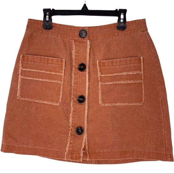 Honey Belle coral button front frayed mini skirt, M - Picture 1 of 9